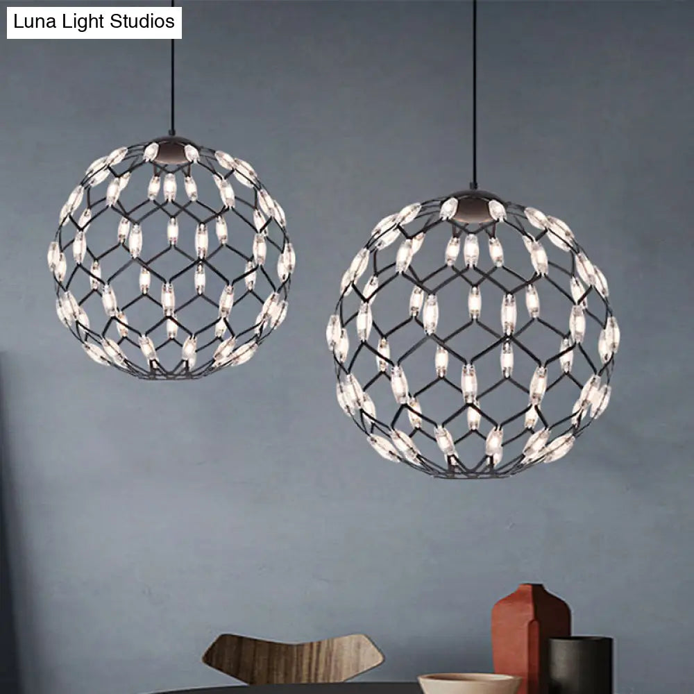 Modern Black/White Metal Globe Led Chandelier With Hollow Design - Stylish Hanging Lamp