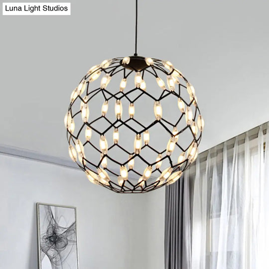 Modern Black/White Metal Globe Led Chandelier With Hollow Design - Stylish Hanging Lamp