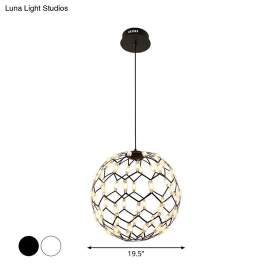 Modern Black/White Metal Globe Led Chandelier With Hollow Design - Stylish Hanging Lamp