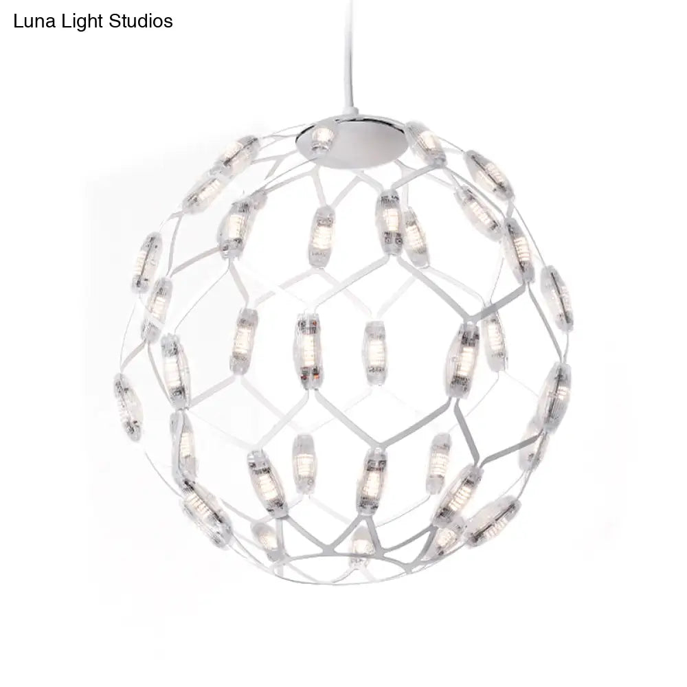 Modern Black/White Metal Globe Led Chandelier With Hollow Design - Stylish Hanging Lamp