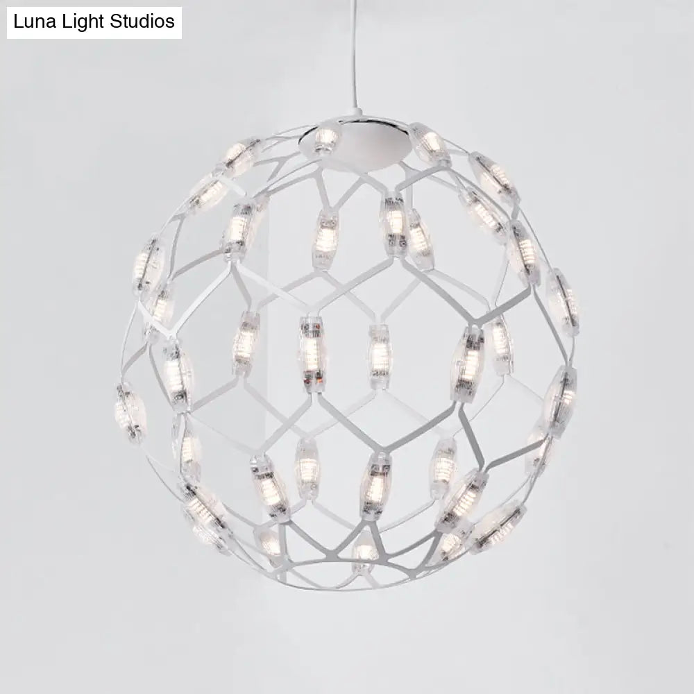 Modern Black/White Metal Globe Led Chandelier With Hollow Design - Stylish Hanging Lamp