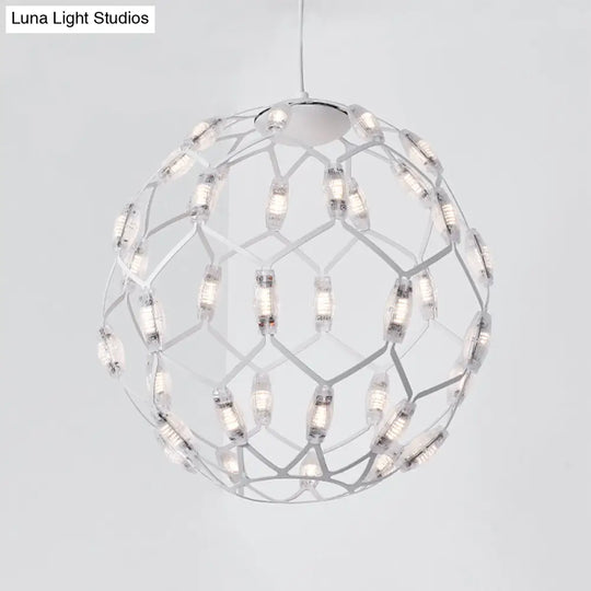 Modern Black/White Metal Globe Led Chandelier With Hollow Design - Stylish Hanging Lamp