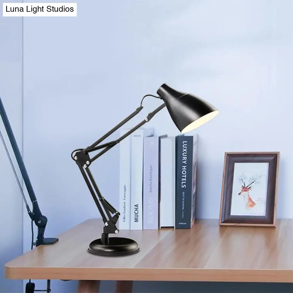 Modern Black/White Multi-Joint Task Desk Lamp - Cone Shade 1-Light Metallic Lighting For Study Room