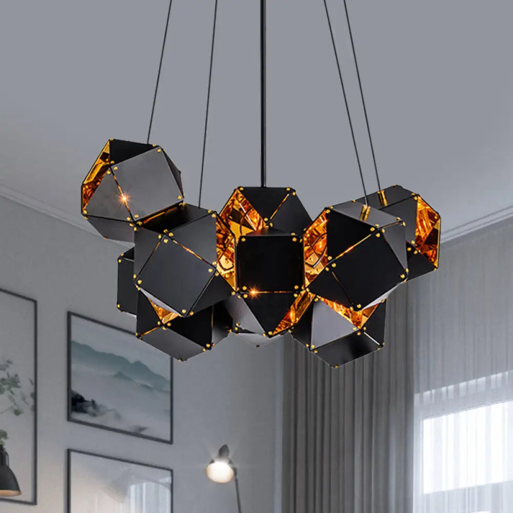 Modern Black/White Multifaceted Metal Chandelier Light - 8/12 Heads Perfect For Dining Rooms And