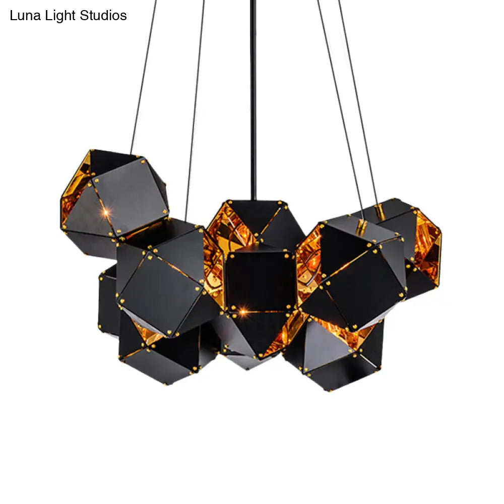 Modern Black/White Multifaceted Metal Chandelier Light - 8/12 Heads Perfect For Dining Rooms And