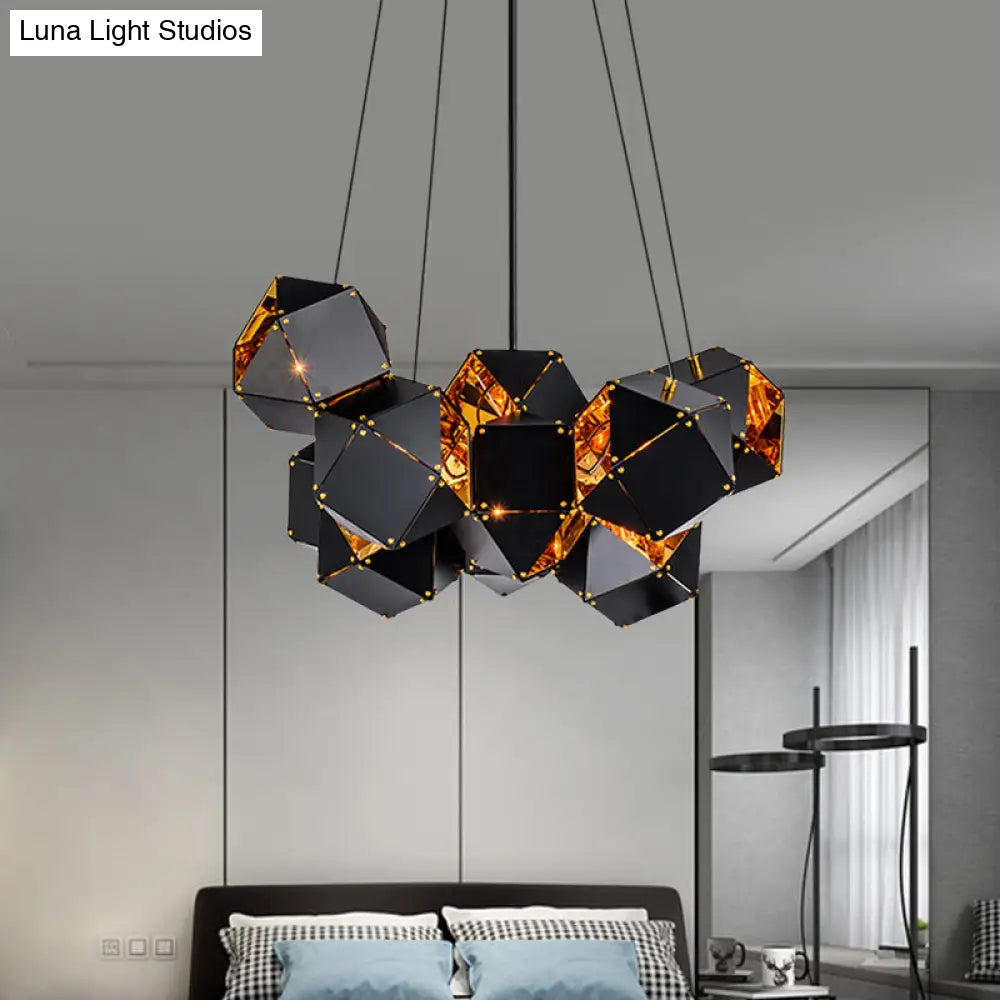 Modern Black/White Multifaceted Metal Chandelier Light - 8/12 Heads Perfect For Dining Rooms And