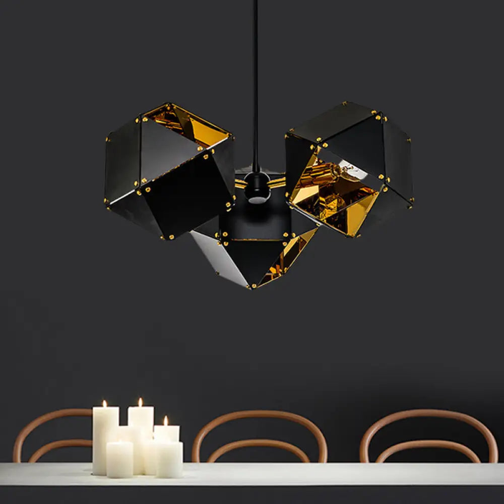 Modern Black/White Multifaceted Metal Chandelier Light - 8/12 Heads Perfect For Dining Rooms And