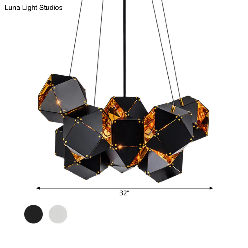 Modern Black/White Multifaceted Metal Chandelier Light - 8/12 Heads Perfect For Dining Rooms And