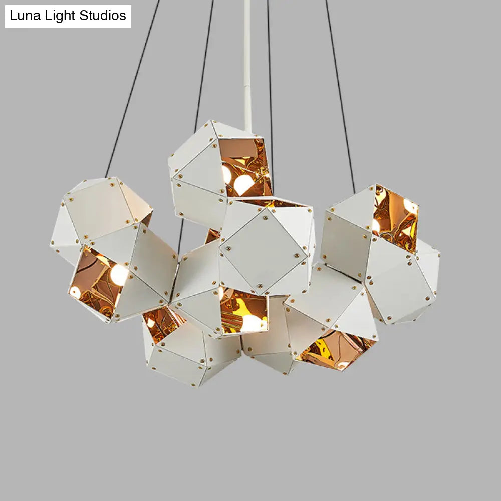 Modern Black/White Multifaceted Metal Chandelier Light - 8/12 Heads Perfect For Dining Rooms And