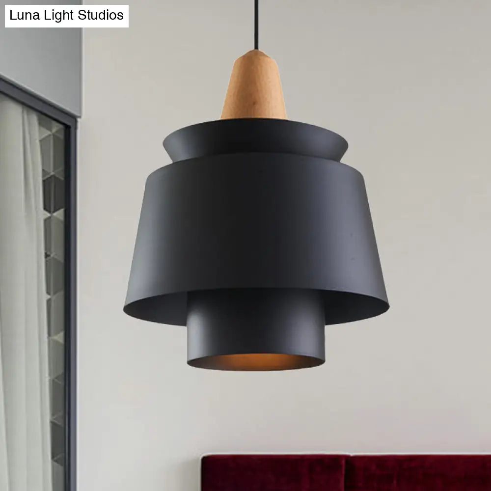 Modern 1-Head Dining Room Suspension Light With Tapered Metal Shade - Stylish Black/White Pendant