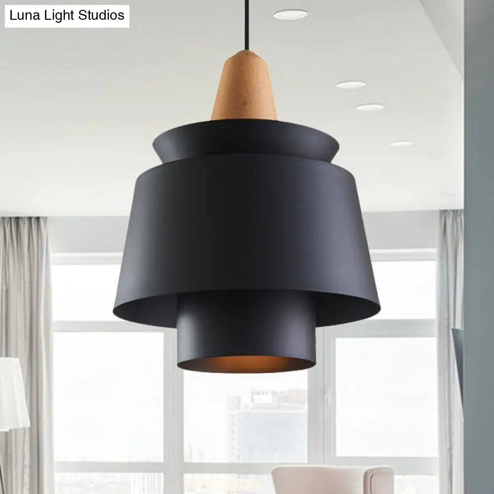 Modern 1-Head Dining Room Suspension Light With Tapered Metal Shade - Stylish Black/White Pendant