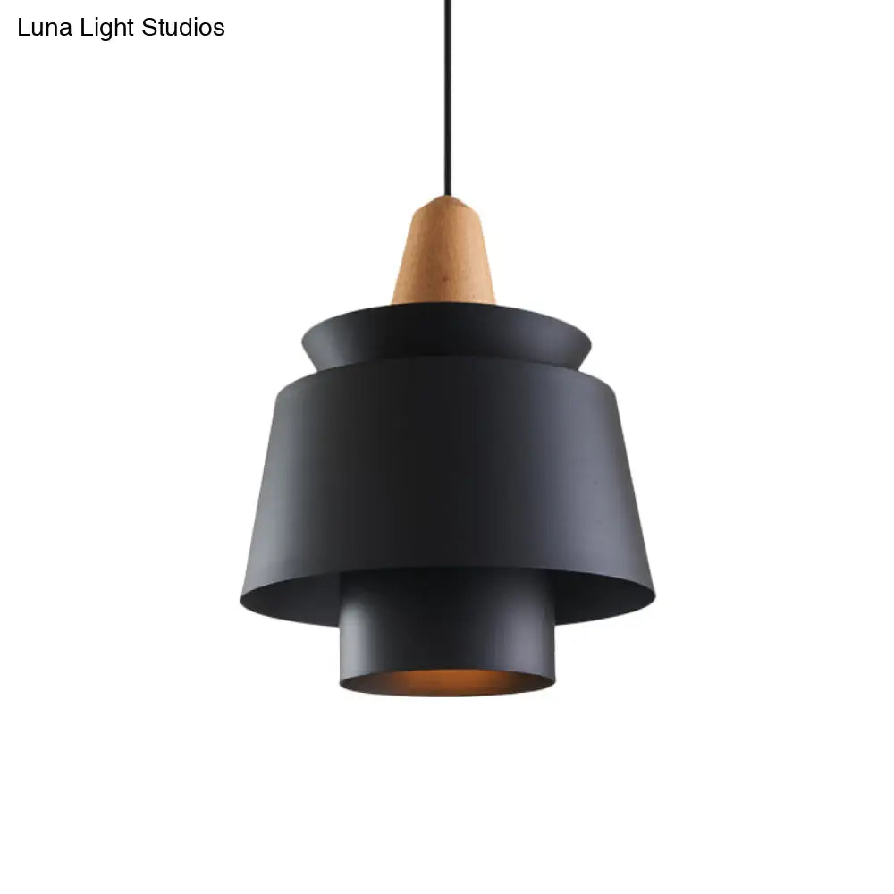 Modern 1-Head Dining Room Suspension Light With Tapered Metal Shade - Stylish Black/White Pendant