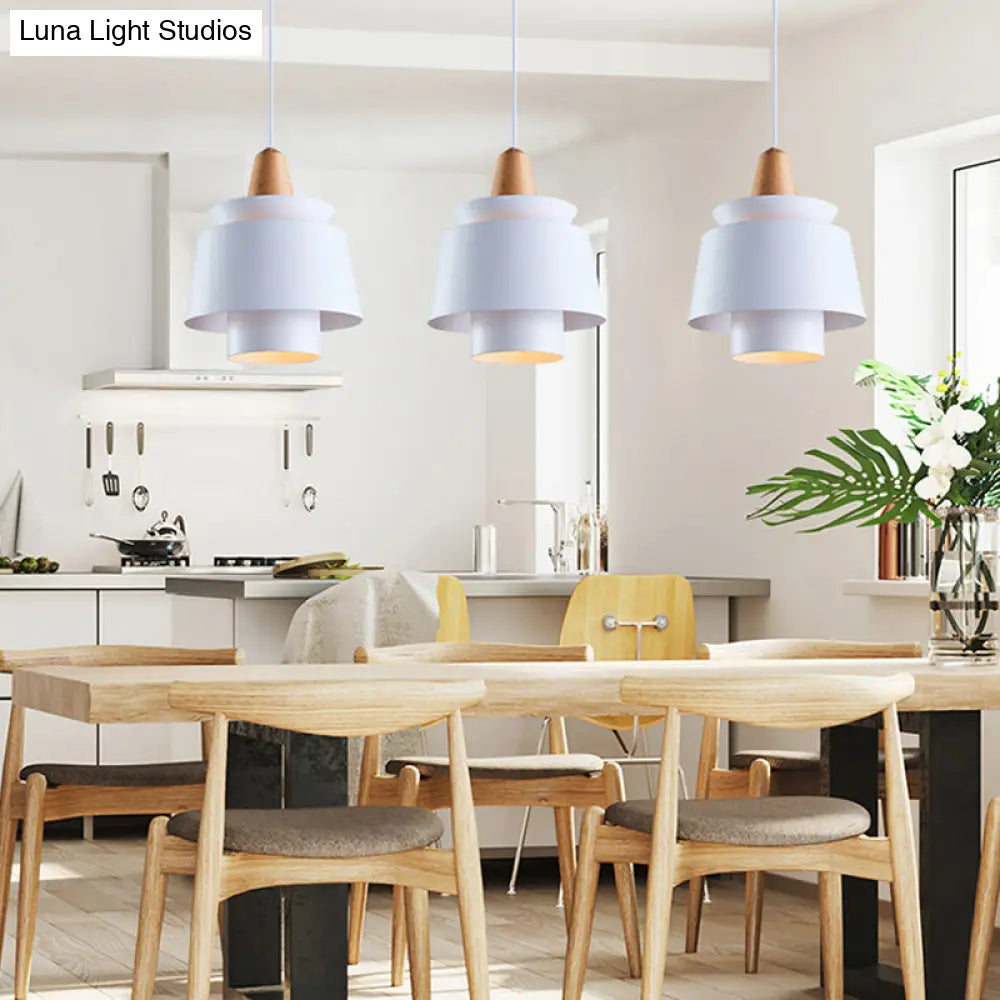 Modern 1-Head Dining Room Suspension Light With Tapered Metal Shade - Stylish Black/White Pendant