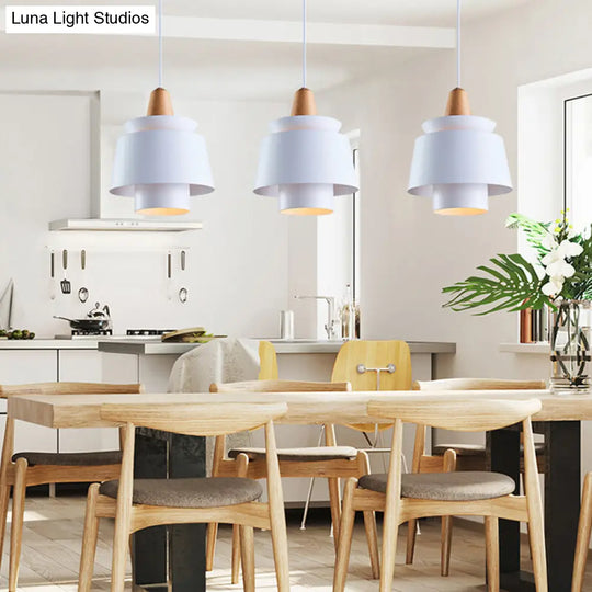 Modern 1-Head Dining Room Suspension Light With Tapered Metal Shade - Stylish Black/White Pendant