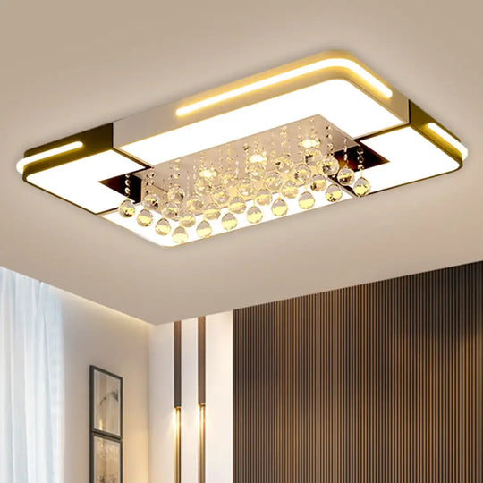 Modern Black & White Rectangle Led Ceiling Flushmount With Crystal Ball Deco In Light Black - White