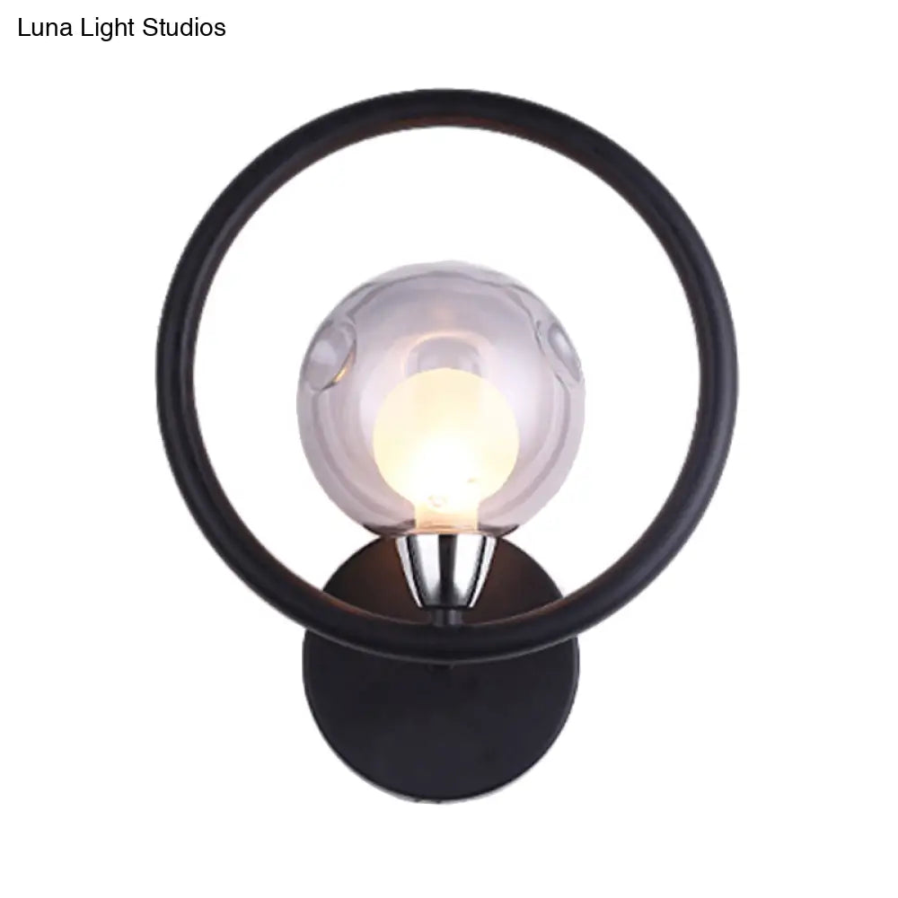 Modern Black/White Ring Wall Sconce Lamp With Glass Ball Shade