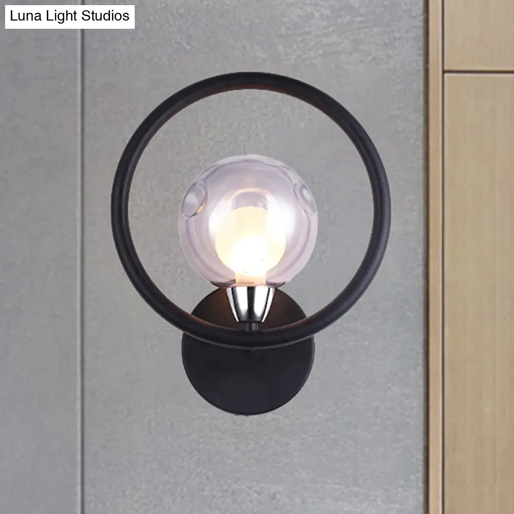 Modern Black/White Ring Wall Sconce Lamp With Glass Ball Shade