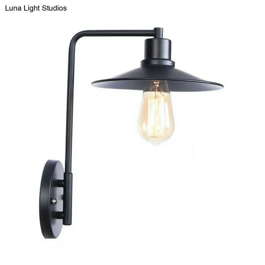 Modern Black/White Square Arm Wall Light With Iron Fixture Cone/Flared/Scalloped Shade For Bedside