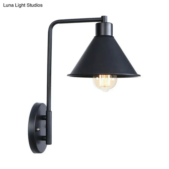 Modern Black/White Square Arm Wall Light With Iron Fixture Cone/Flared/Scalloped Shade For Bedside