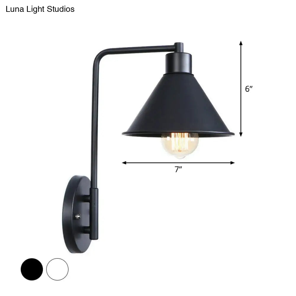 Modern Black/White Square Arm Wall Light With Iron Fixture Cone/Flared/Scalloped Shade For Bedside