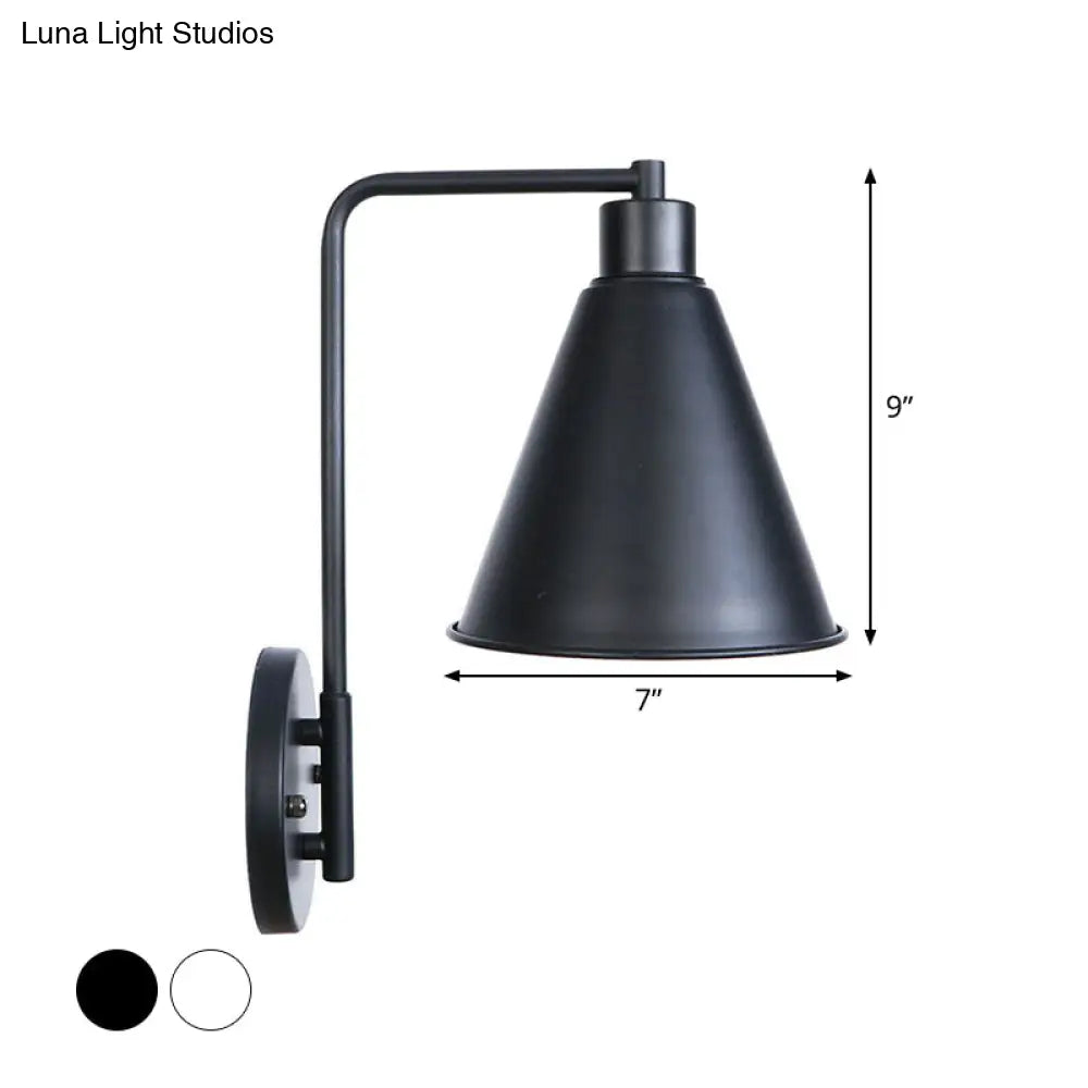 Modern Black/White Square Arm Wall Light With Iron Fixture Cone/Flared/Scalloped Shade For Bedside