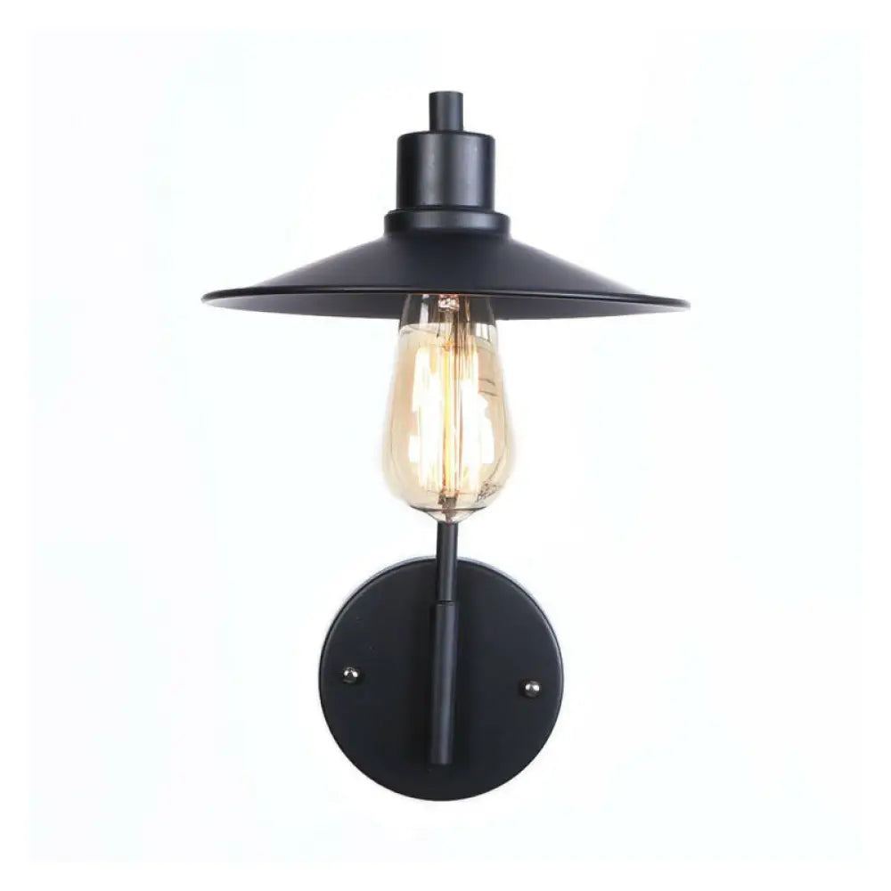 Modern Black/White Square Arm Wall Light With Iron Fixture Cone/Flared/Scalloped Shade For Bedside