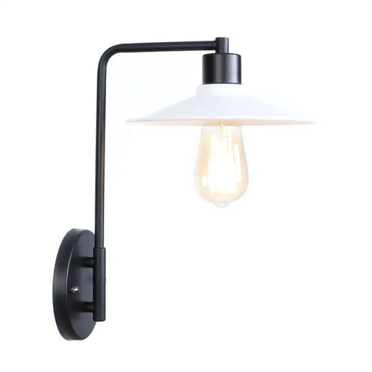 Modern Black/White Square Arm Wall Light With Iron Fixture Cone/Flared/Scalloped Shade For Bedside