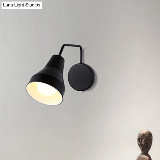 Modern Black/White Wall Light: Iron Horn Shape With Bent Swing Arm For Task Lighting