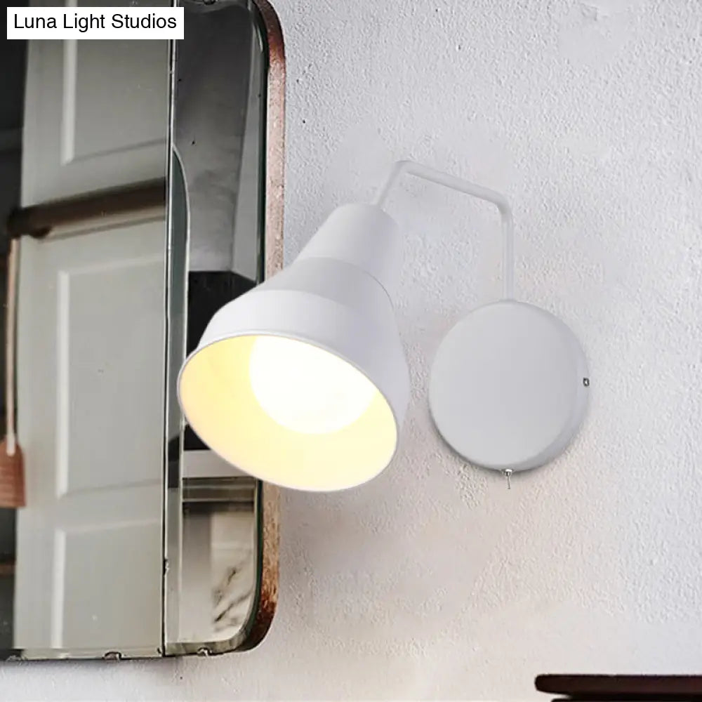 Modern Black/White Wall Light: Iron Horn Shape With Bent Swing Arm For Task Lighting