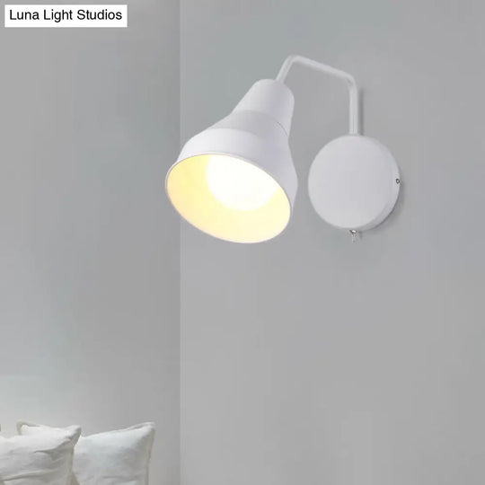 Modern Black/White Wall Light: Iron Horn Shape With Bent Swing Arm For Task Lighting