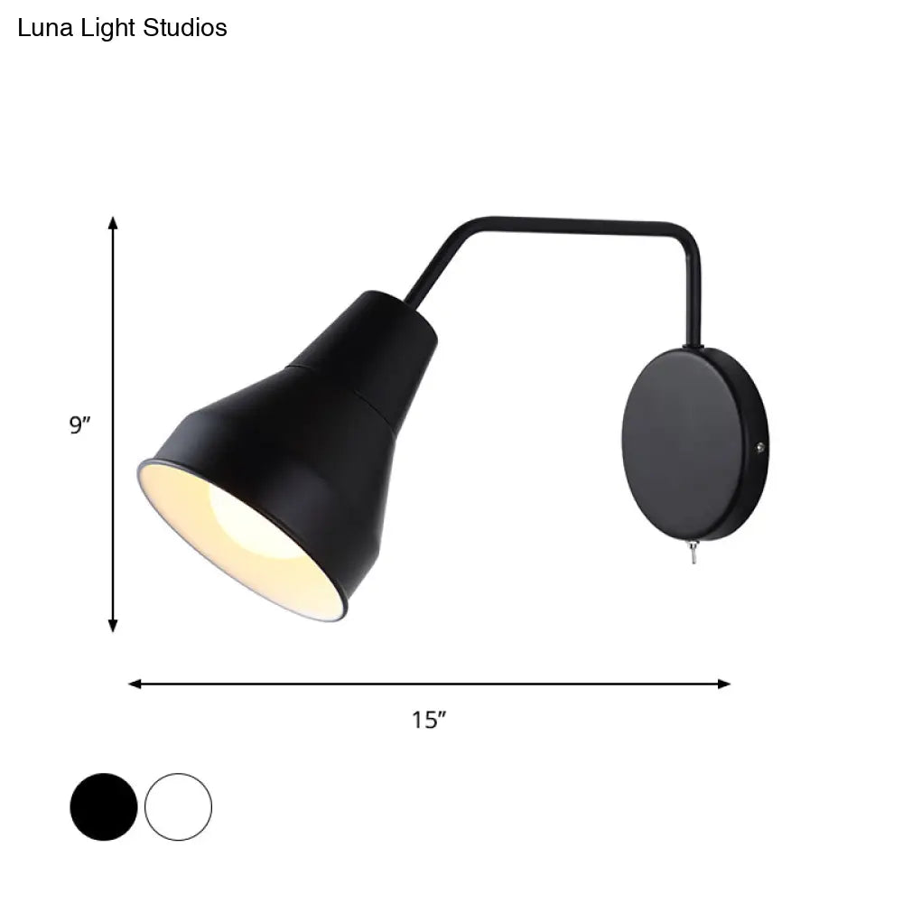 Modern Black/White Wall Light: Iron Horn Shape With Bent Swing Arm For Task Lighting