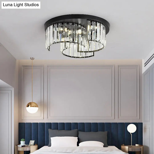 Modern Black Windmill Ceiling Fixture With Prismatic Crystal Led Flush Mount Lighting / 15.5