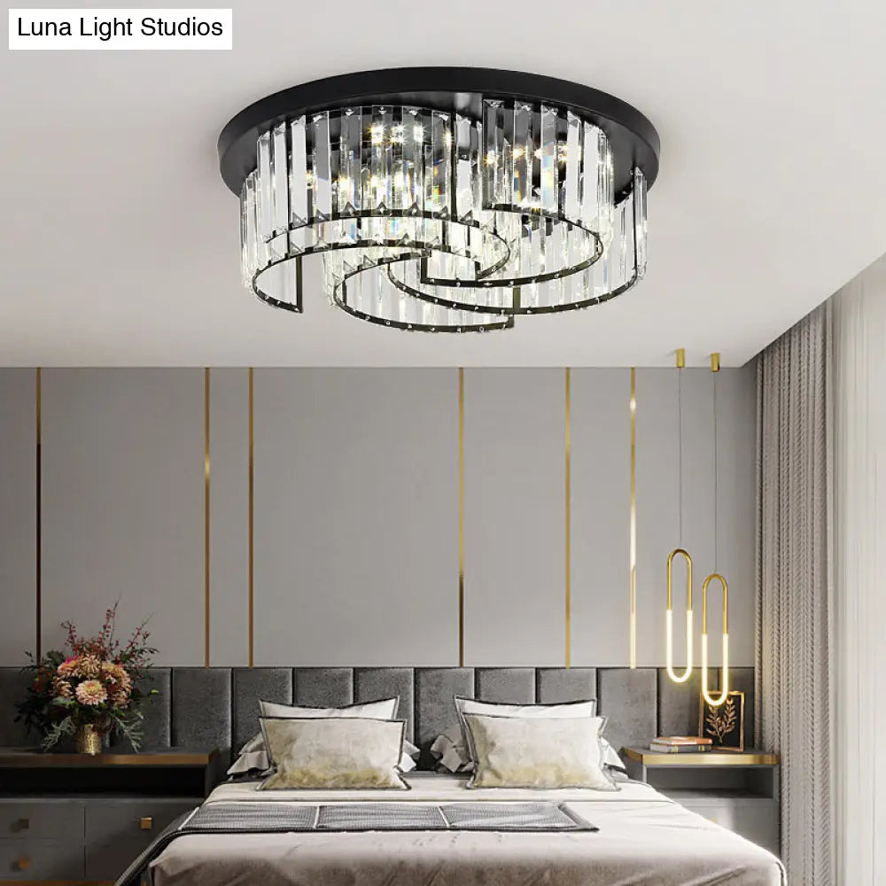 Modern Black Windmill Ceiling Fixture With Prismatic Crystal Led Flush Mount Lighting