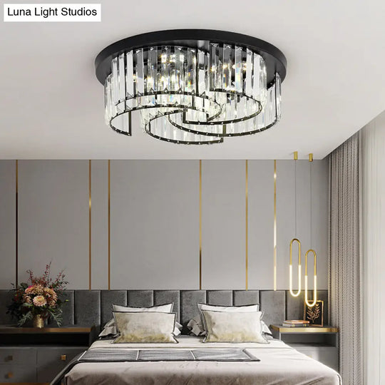 Modern Black Windmill Ceiling Fixture With Prismatic Crystal Led Flush Mount Lighting