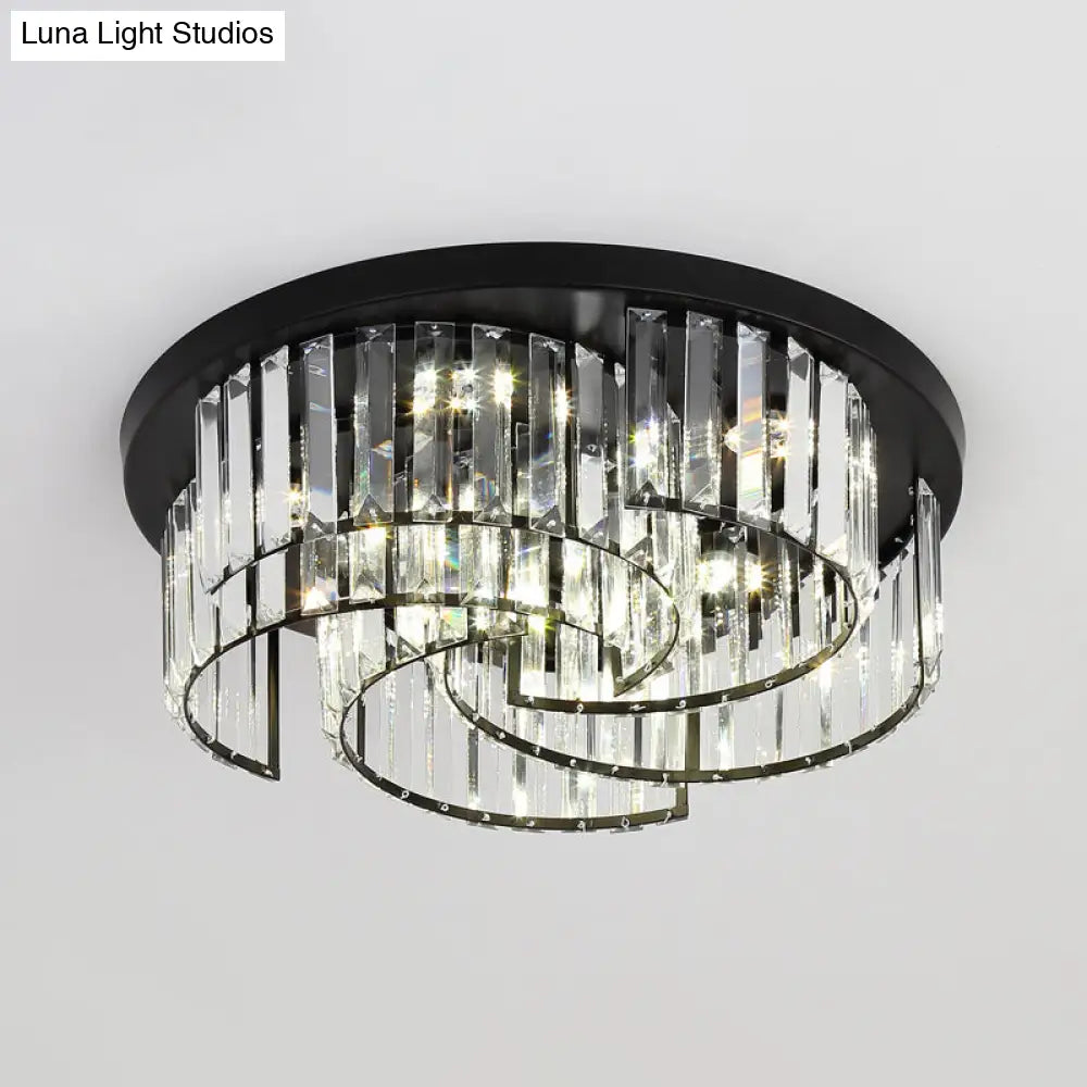 Modern Black Windmill Ceiling Fixture With Prismatic Crystal Led Flush Mount Lighting