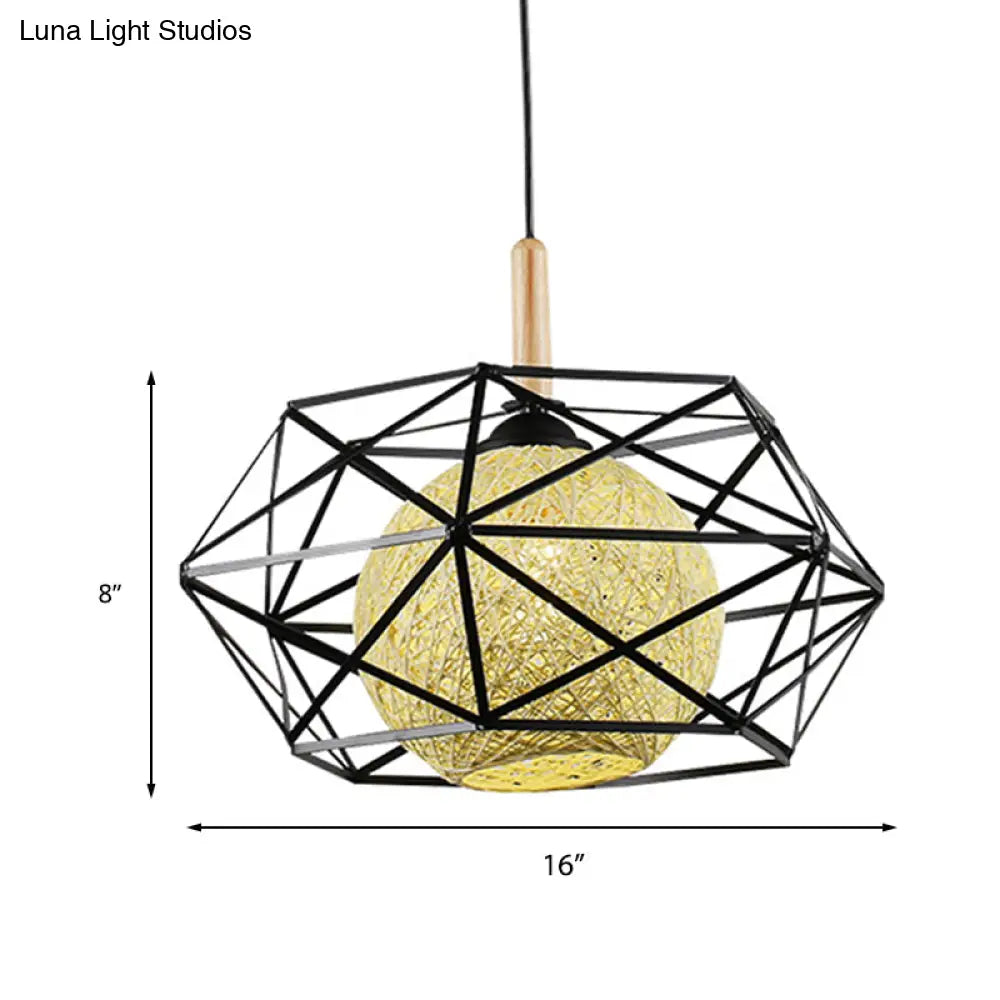 Modern Black Wire Cage Pendant Ceiling Light - Stylish Dining Room Hanging Lamp Kit With 1