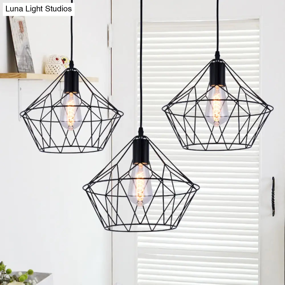 Modern Black Wire Cage Pendant Light Fixture - Stylish Indoor Hanging Lamp With 1-Light