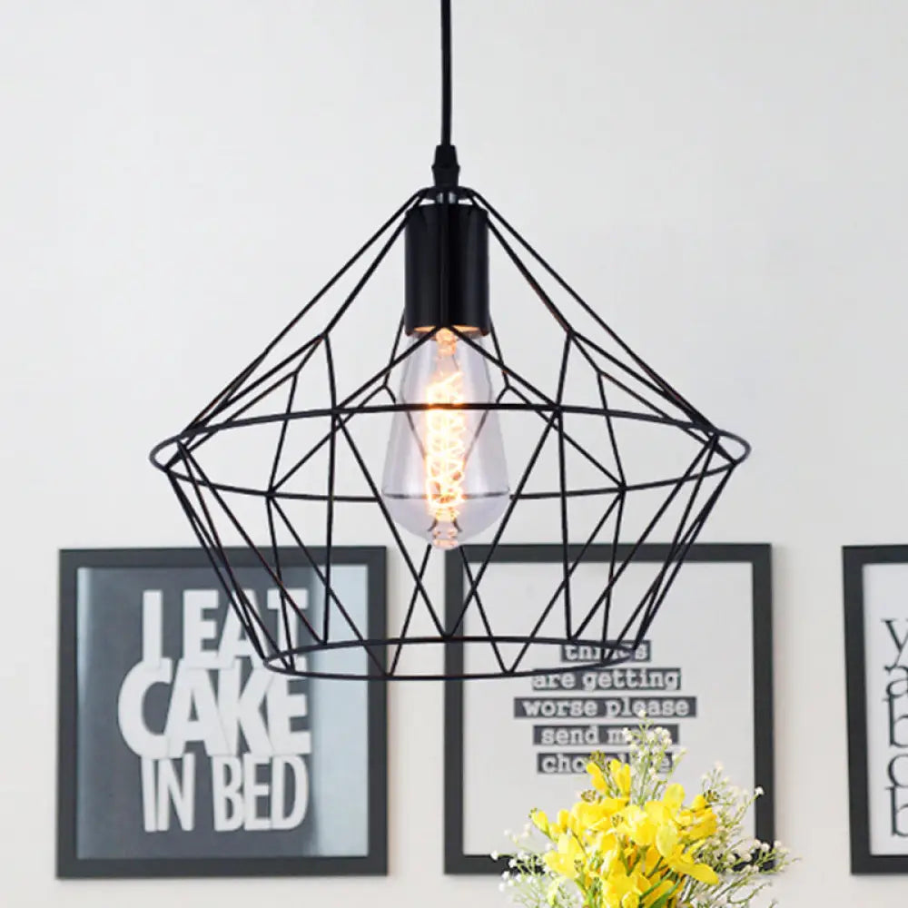 Modern Black Wire Cage Pendant Light Fixture - Stylish Indoor Hanging Lamp With 1-Light