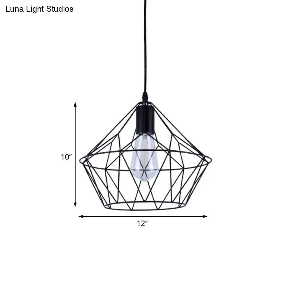 Modern Black Wire Cage Pendant Light Fixture - Stylish Indoor Hanging Lamp With 1-Light