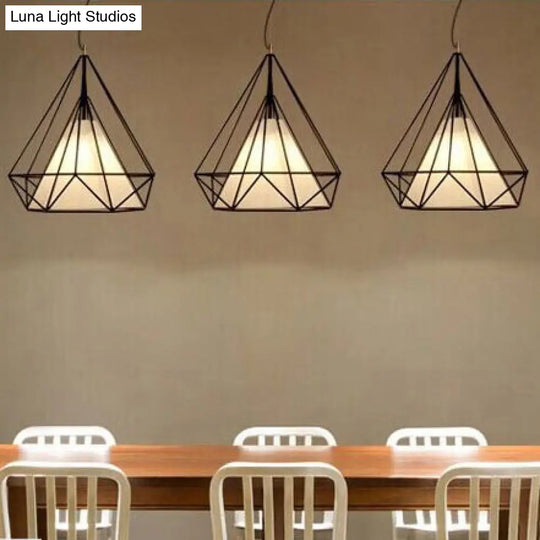 Modern Black Wire Cage Pendant With Fabric Shade For Dining Room Lighting