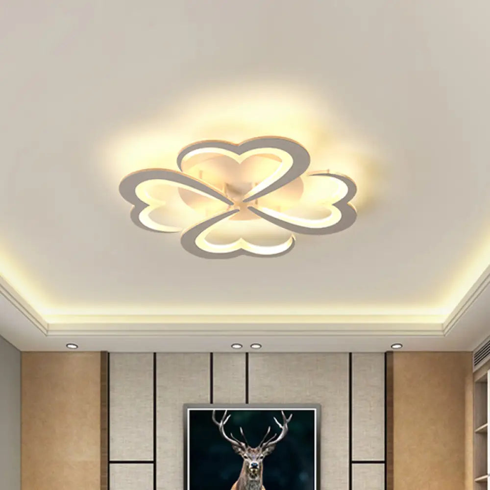 Modern Blooming Flower Ceiling Lamp With Led Lights In Warm/White Light - Semi Flush Mount 4 / White