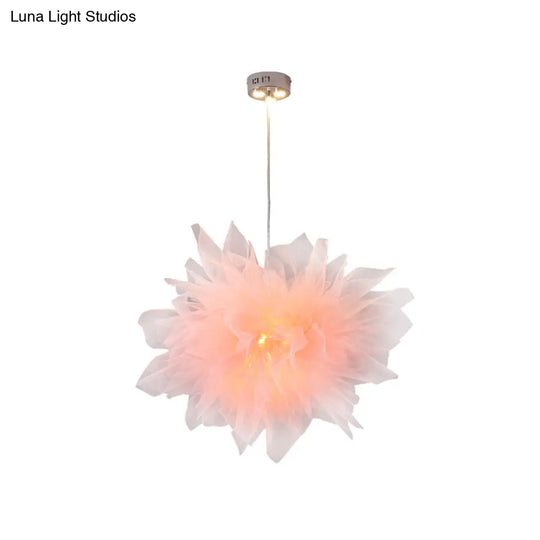 Modern Blossom Hanging Ceiling Lamp - Hand-Sewn Cotton Yarn. 1 Light Bedroom Lighting In White/Pink