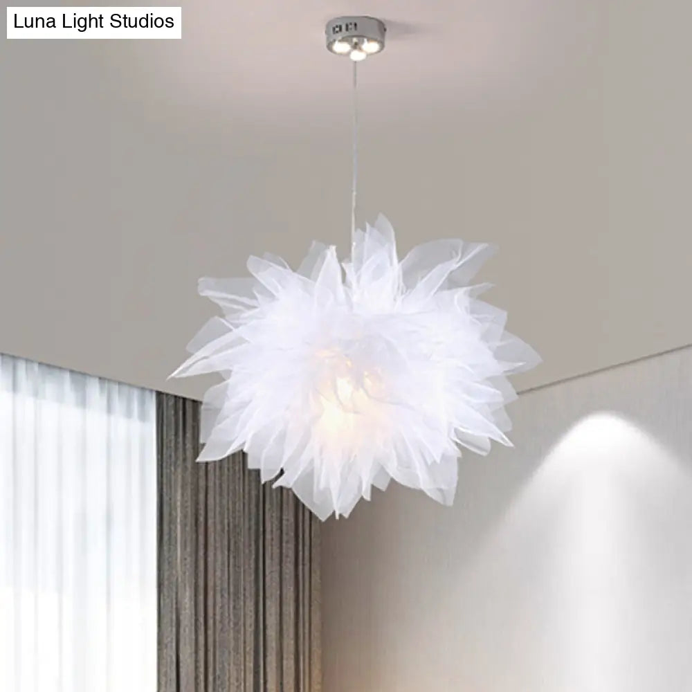 Modern Blossom Hanging Ceiling Lamp - Hand-Sewn Cotton Yarn. 1 Light Bedroom Lighting In White/Pink