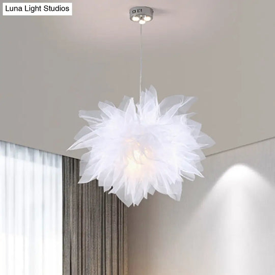 Modern Blossom Hanging Ceiling Lamp - Hand-Sewn Cotton Yarn. 1 Light Bedroom Lighting In White/Pink