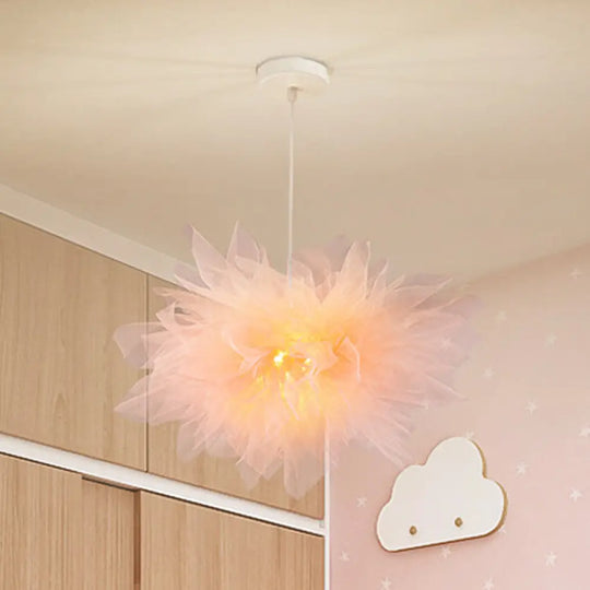 Modern Blossom Hanging Ceiling Lamp - Hand-Sewn Cotton Yarn. 1 Light Bedroom Lighting In White/Pink