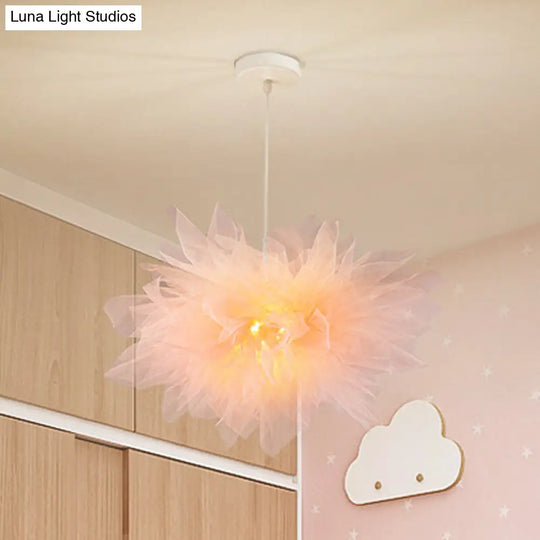 Blossom Hanging Light: Modern Hand-Sewn Cotton Yarn Lamp For Bedroom Ceiling In White/Pink Pink