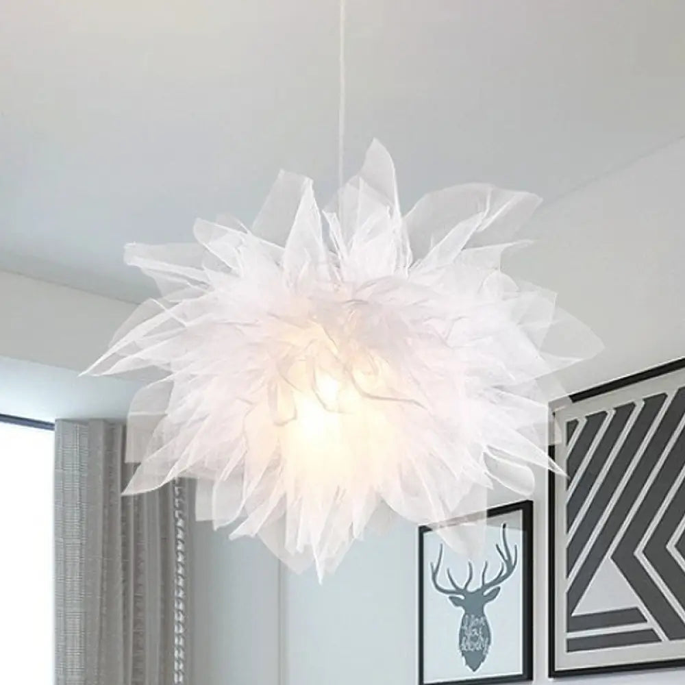 Modern Blossom Hanging Ceiling Lamp - Hand-Sewn Cotton Yarn. 1 Light Bedroom Lighting In White/Pink