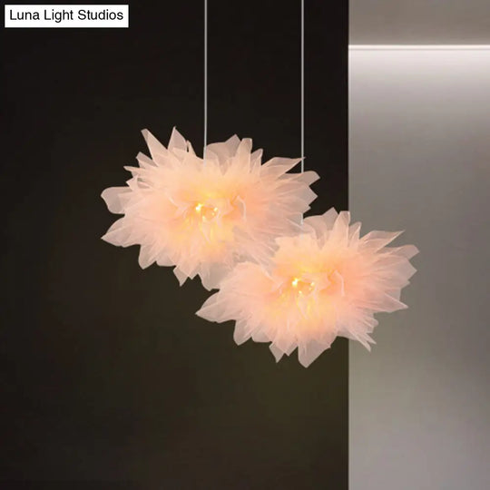 Blossom Hanging Light: Modern Hand-Sewn Cotton Yarn Lamp For Bedroom Ceiling In White/Pink