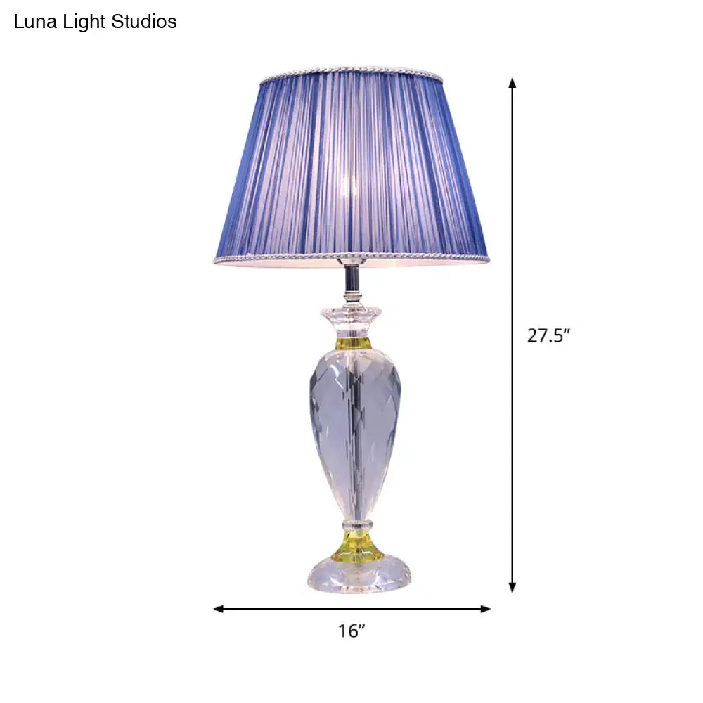 Modern Blue Barrel Table Lamp With Crystal Base - Bedroom Night Lighting