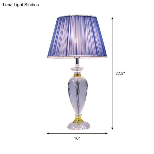 Modern Blue Barrel Table Lamp With Crystal Base - Bedroom Night Lighting